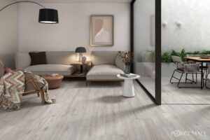 Porcemall Meridoc Gris 9x48 wood look tile room Quality Floors & More Pomapno Beach