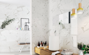 Happy Floors Statuario-12-x-24-Wall-Tile-Glossy-Small-Hexagon-Mosaic-Glossy-24-x-48-Glossy-Wall-Tile room picture Quality Floors & More Co. Pompano Beach