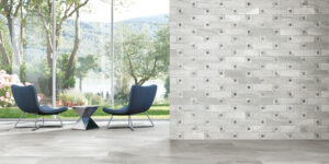 Happy Floors Macaubas Pearl + Azul Pinwheel mosaic wall Quality Floors & More Pompano Beach