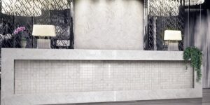 Happy Floors Onyx Milk Polished Rope Mosaic on wall- 2x2 Milk mosaic Quality Floors & More Pompano Beach