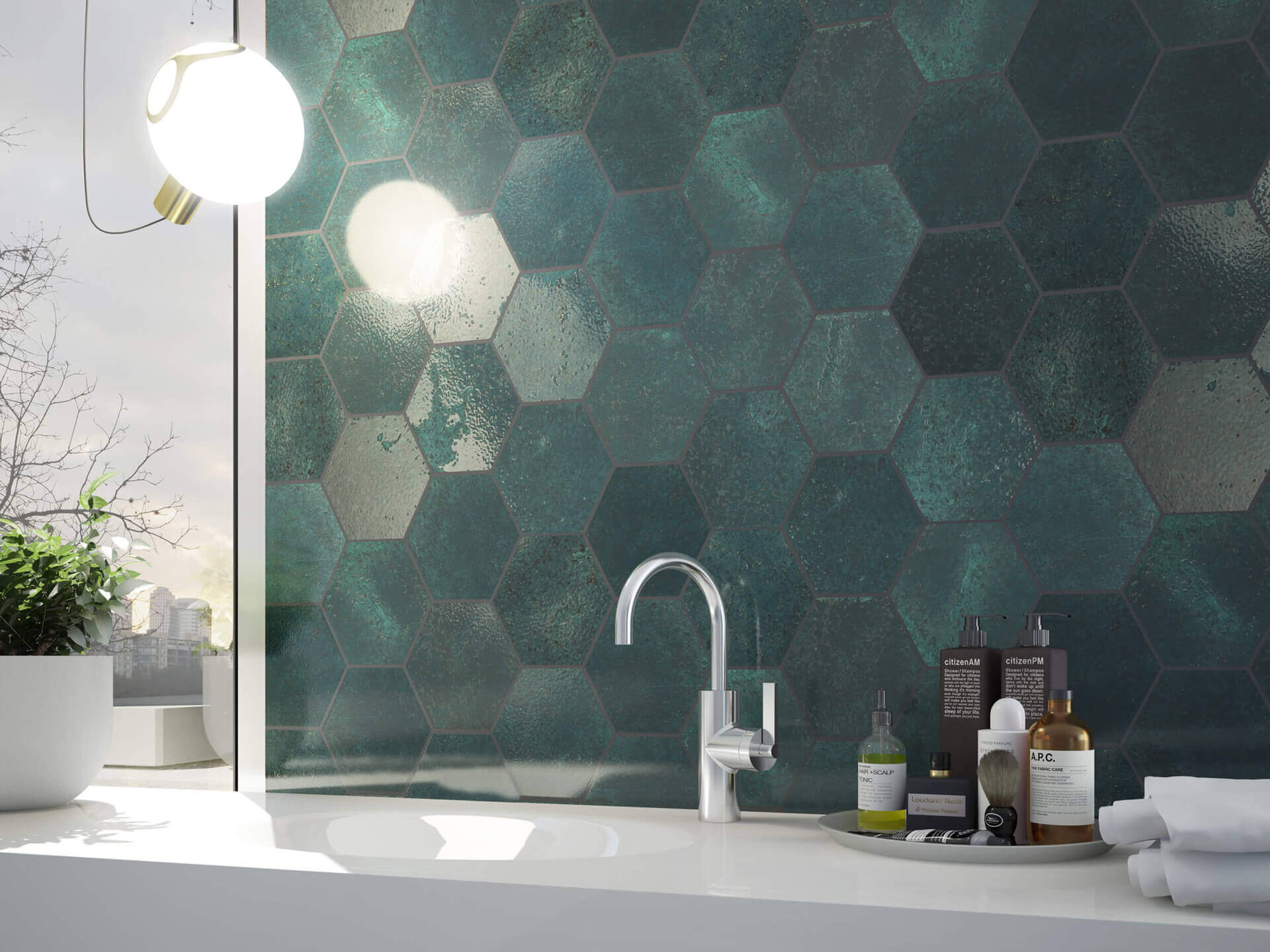 Vibrant Green Hexagon 5×6 Glossy Ceramic Tile